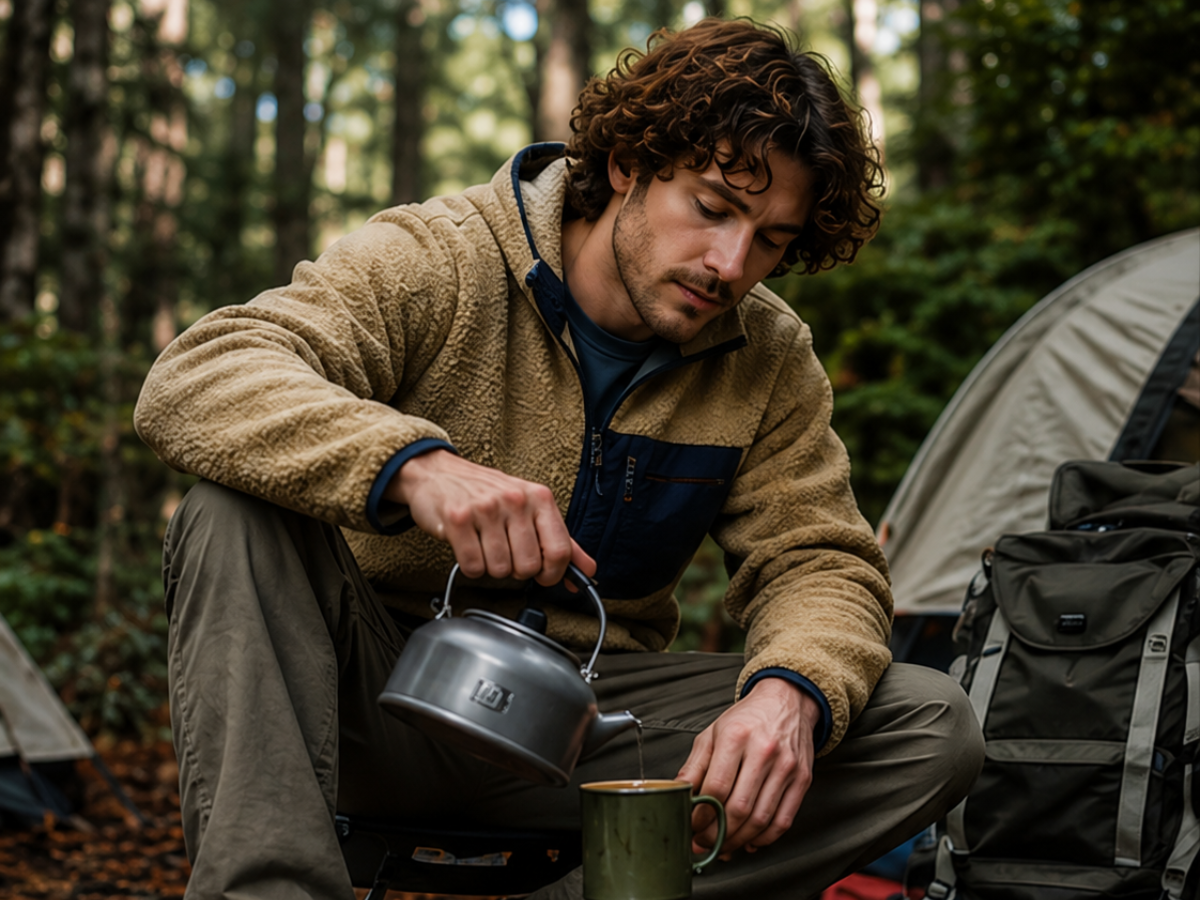 Energized man starting his day outdoors in morning light, energy support